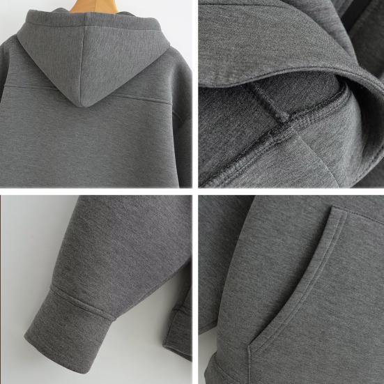 Dámská podzimní zimní mikina s kapucí, silná, s kapucí, na zip, s dlouhým rukávem a velkým