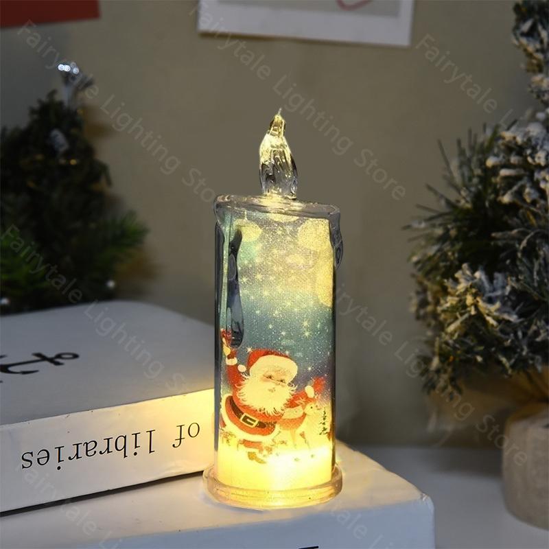 1-10PCS LED Simulation Flameless Candle Transparent Built in Printed Electronic Candle for Christmas Ambient Lighting Decor