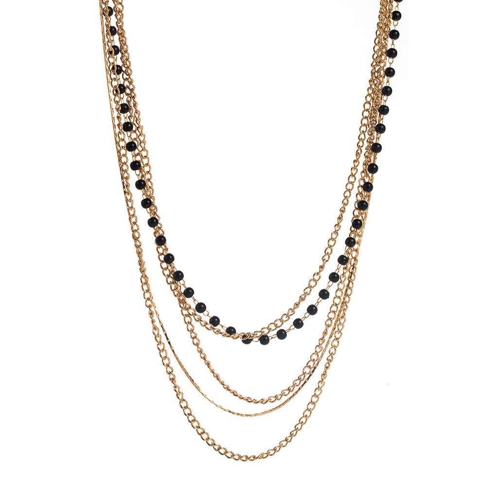 Personalized Retro Multi-layer Beaded Chain Stacked Long Necklace ZA Fringed Geometric Love Pendant Sweater Chain