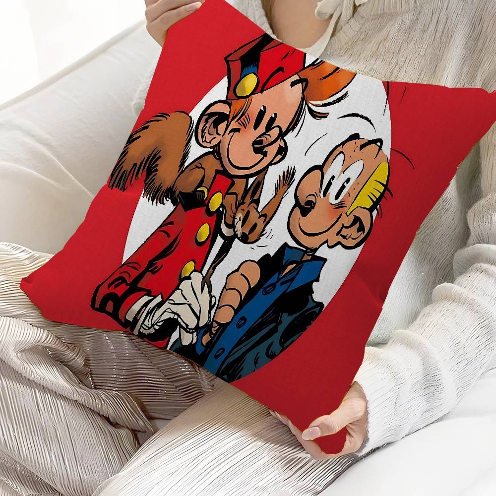 Comic S-Spirou E-Et F-Fantasio Decorative Room Aesthetics Pillow Case Home Decor Bedroom Sofa Bed Couch Pillow Cover 45X45