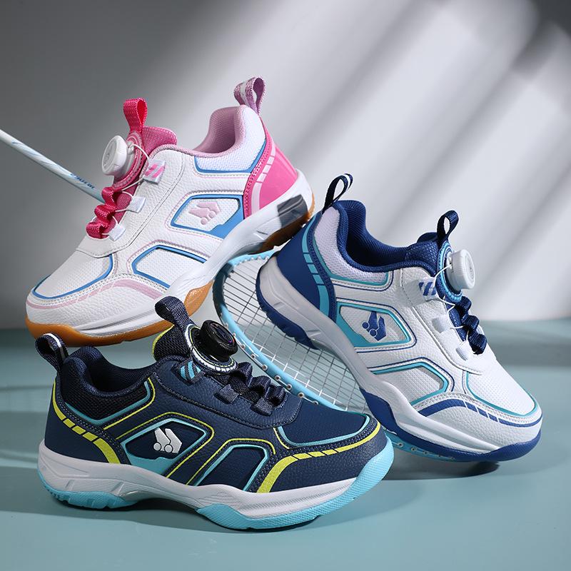 Girls Tennis Shoes Non-slip Children's Sports Shoes Leather Surface Breathable Lightweight Youth Training Shoes Boys Badminton Shoes