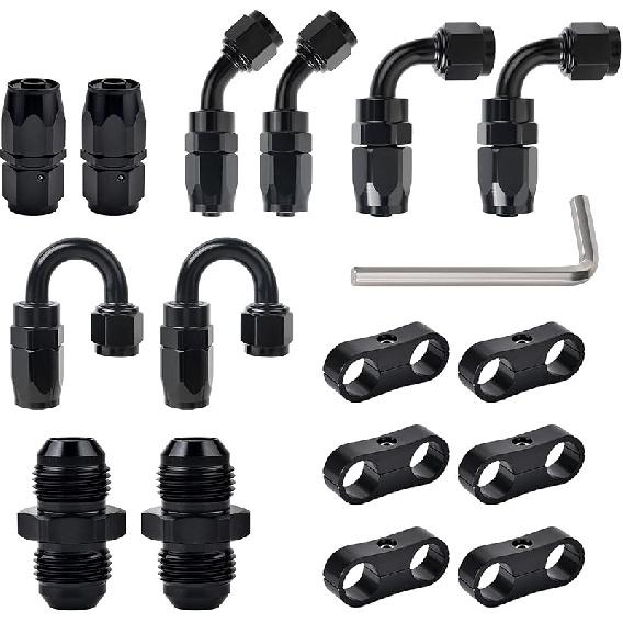 EVIL ENERGY 6AN Hose End Fitting Kit Straight 45 90 180 Degree With AN6 Male To Male Coupler & 6AN Hose Separator Clamp For CPE Braided Hose