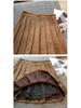 Coffee Maillard Suede A-line Pleated Skirt - Women's Autumn/Winter Petite Leather-look Skirt