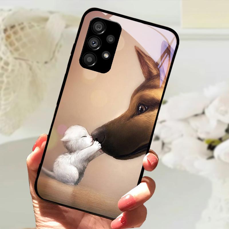 Glass Case For Samsung A13 A23 4G 5G Cartoon Tempered Glass Phone Cover For Galaxy A33 A53 A73 5G Hard PC Glass Protector Cases