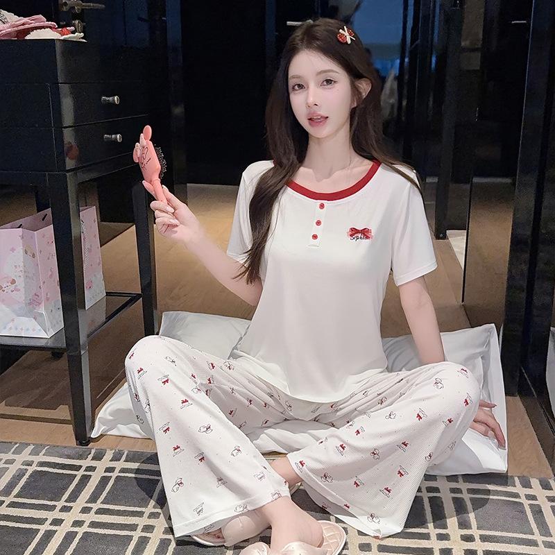 Oh Mi Da thin Modal pajamas women's summer short-sleeved sweet print lazy high-end loungewear can be worn outside