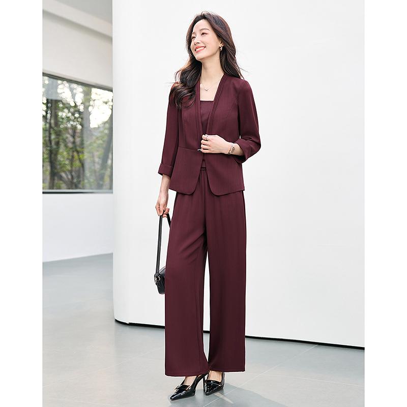 Fashion suit women's spring new fashion three piece set pants V-neck suit+vest+wide leg pants