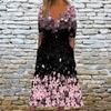 Women's Spring and Summer Printed Pocket V-neck Loose Casual Long Dress
