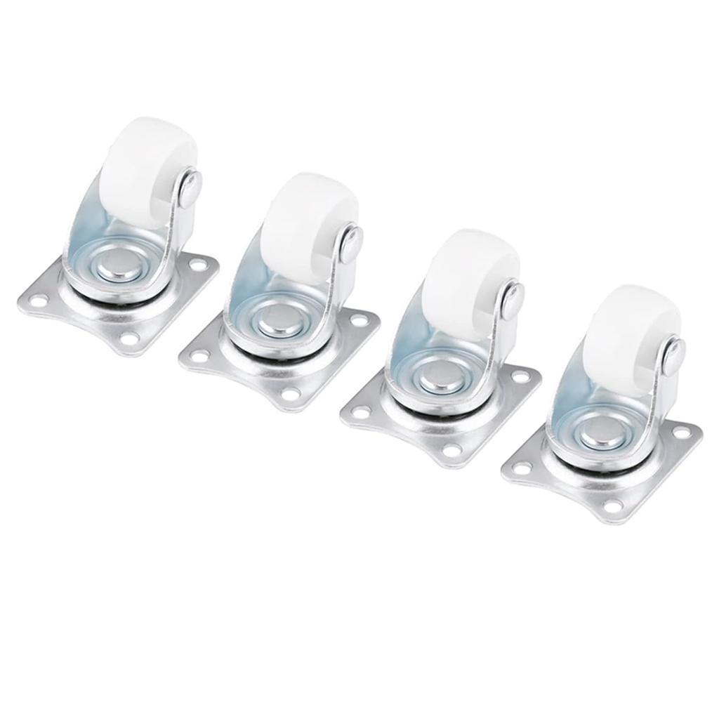 4pcs Universal Swivels Casters, 1 Inch Wheels White Polypropylene 360 Degree Swivels with Iron Plate for Furniture Trolley, Chairs