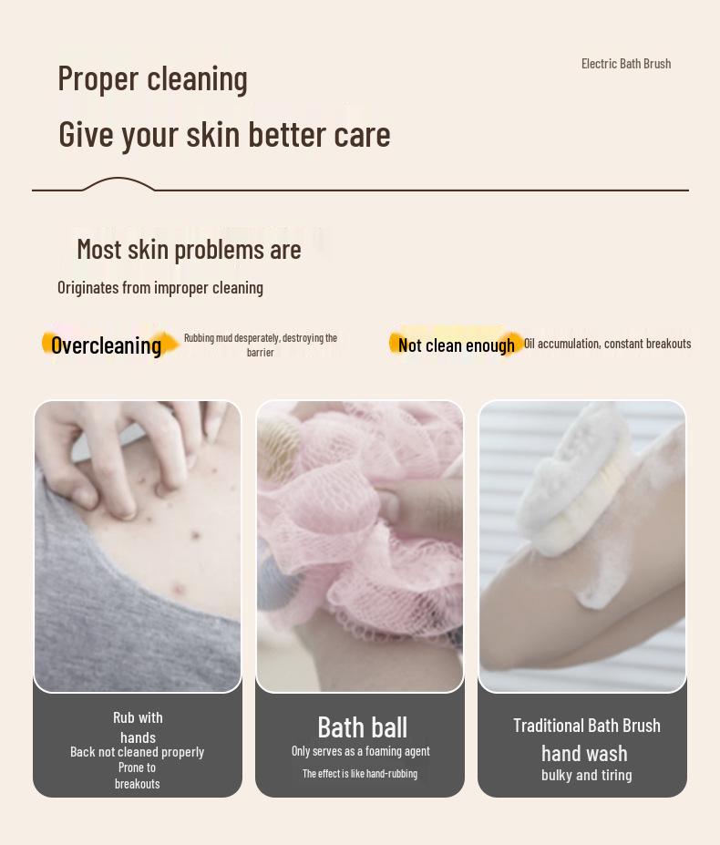 Electric Full-Body Exfoliating Bath Brush with Long Handle for Back Scrubbing and Massage