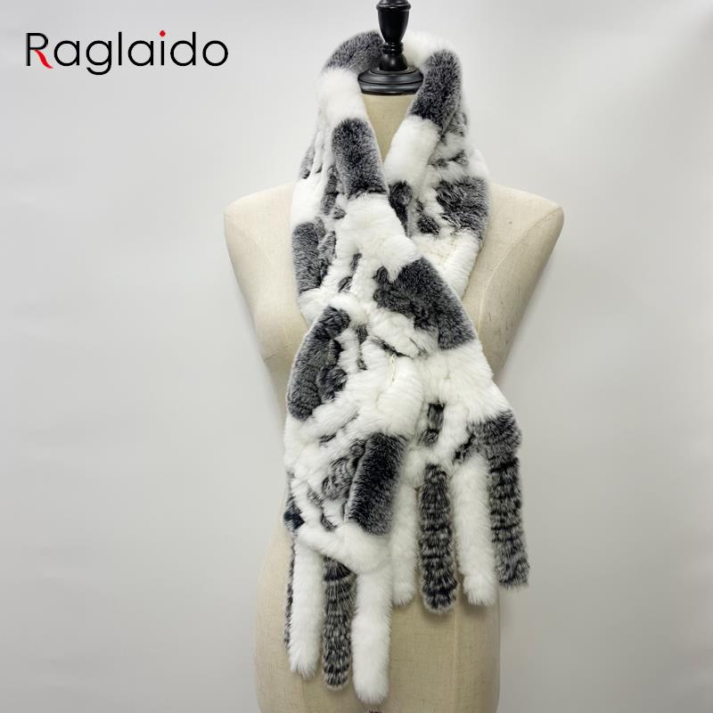 Natural Rabbit Fur Scarf Women Winter Warm Shawls Fashon Plaid Knitted Real Fur Scarves Bufanda Luxury Designer Scarf
