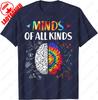 Gehirne aller Art Neurodiversität Autismus Awareness ADHS ASD T-Shirt Buchstabendruck T-Shirt Unisex Sommer Baumwolle Lässig Atmungsaktives T-Shirt
