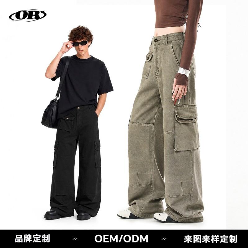 OREETA Vintage Work Pants Men Women 100% Cotton Straight Leg Casual Trousers