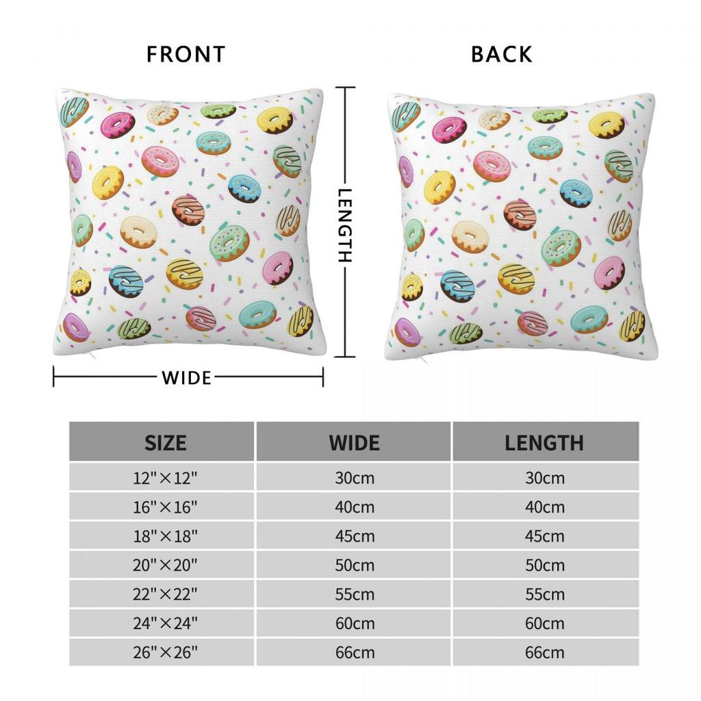 Donuts Sprinkles Square Pillowcase Polyester Linen Velvet Printed Zip Decorative Throw Pillow Case Room Cushion Cover