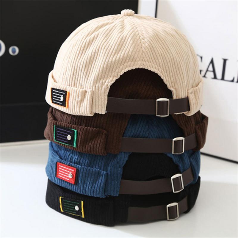 Unisex Cord Samt Unifarbene Mützen ohne Schirm für Männer Frauen Streetwear Hip Hop Hüte Retro Beanie Docker Mützen Verstellbare Kuppelmützen