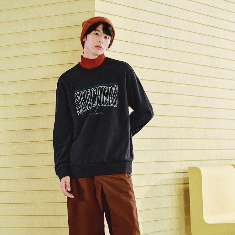 Skechers Round Neck Loose Vintage Pullover Letter Print Long Sleeve Sweatshirt Unisex Sweatshirt Carbon-Black L324U059-0018