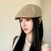 Retro plaid forward hat versatile beret autumn and winter warm face small literary newsboy painter cap