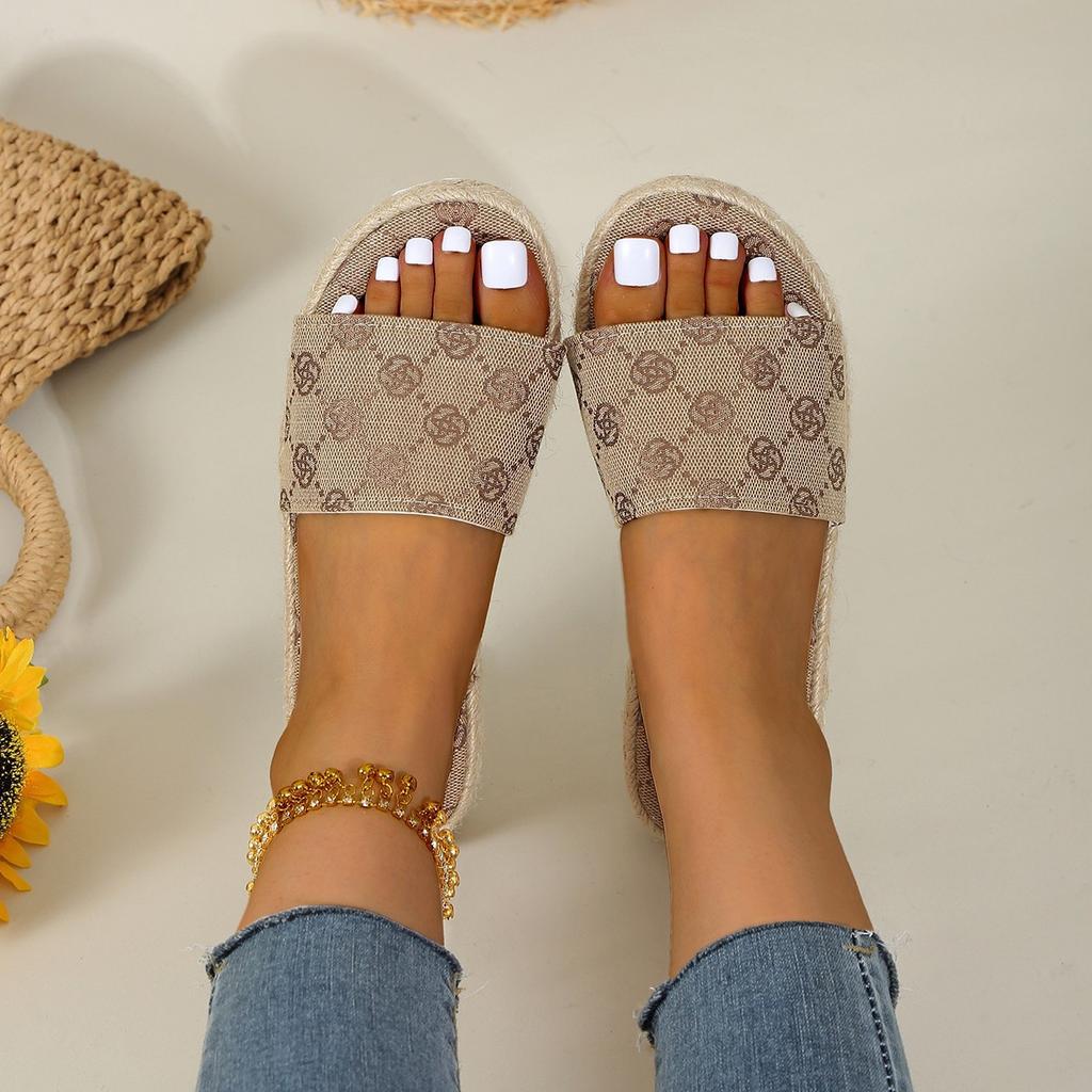 New Summer Women's Thick Bottom Round Head Slippers Large Size Hemp Rope Cool Slippers Women