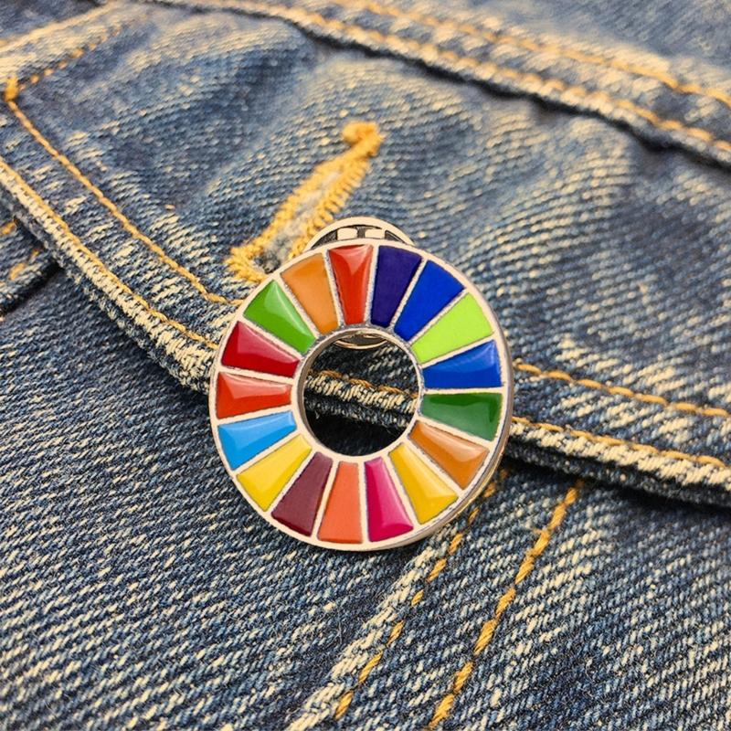 Creative Sustainable Development Goals Brooch Badge Banquet Scarf Pins United Nations SDGs Rainbow Pin Clothes Lapel