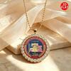 Gold-Edged Rhinestone American Flag & Statue of Liberty Necklace
