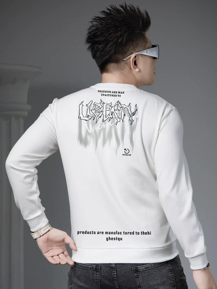 Ozhouzhan 2025 Autumn New Trendy Letters Print Hoodie Men s Casual round Neck Long sleeve Pullover Top Men 2XL белый