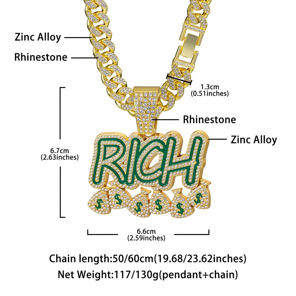Hip Hop Men Women Become Rich Money Bag Pendant NecklaceWith 13Mm Miami Cuban Link Chain Necklaces Trendy Dollar Sign Neck Wear