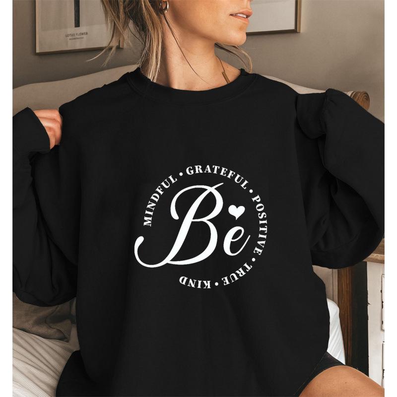 Women's Positive Letter Print Round Neck Hoodie - Autumn/Winter Collection