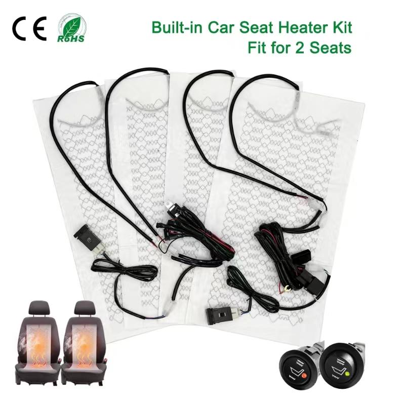 Kit de chauffage de siège de voiture en fibre de carbone 12V Ensemble de coussinets avec interrupteur rond Ensemble de housses de siège chauffantes universelles pour voiture Réchauffeur d'hiver Ensemble de housses de siège