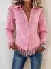 Women's Pink Suede Tassel Jacket - European & American Slim Lapel Coat for Autumn/Winter