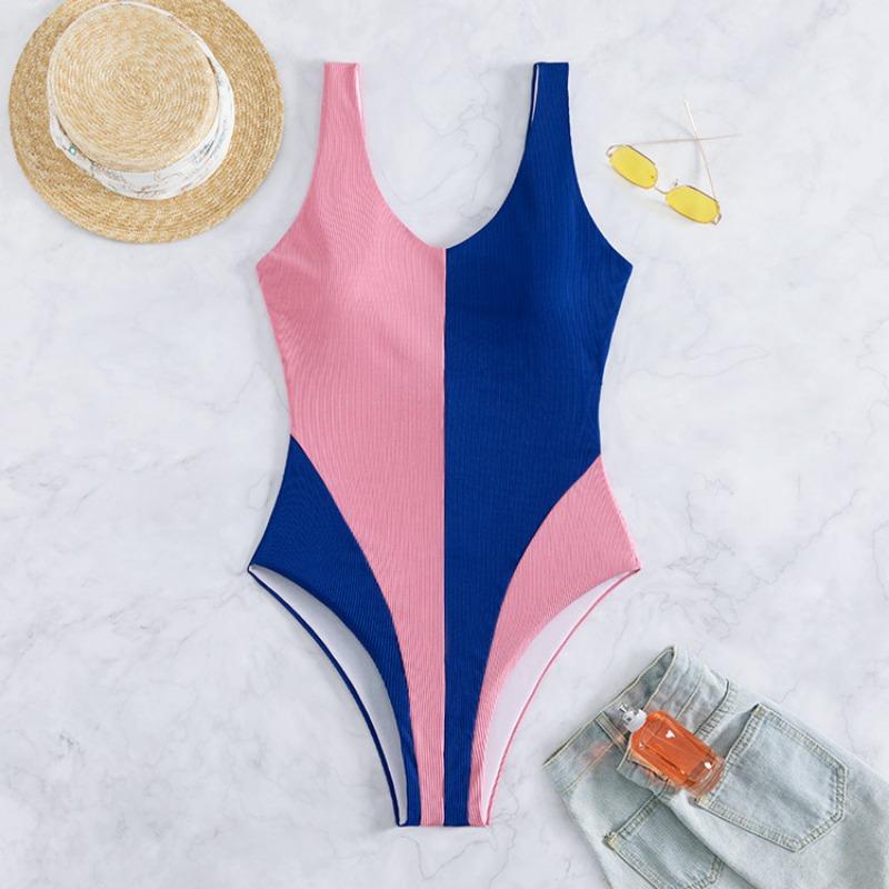 Nouveau Maillot de Bain Une-Pièce Contrasté Épissé pour Femmes