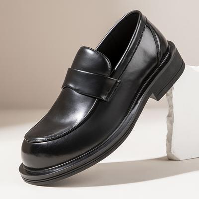 Fashion British Style Men Slip-On Black Business Casual Shoes Leather Breathable Anti-Slip Chunky Sole Work Shoes for Versatile Outfits