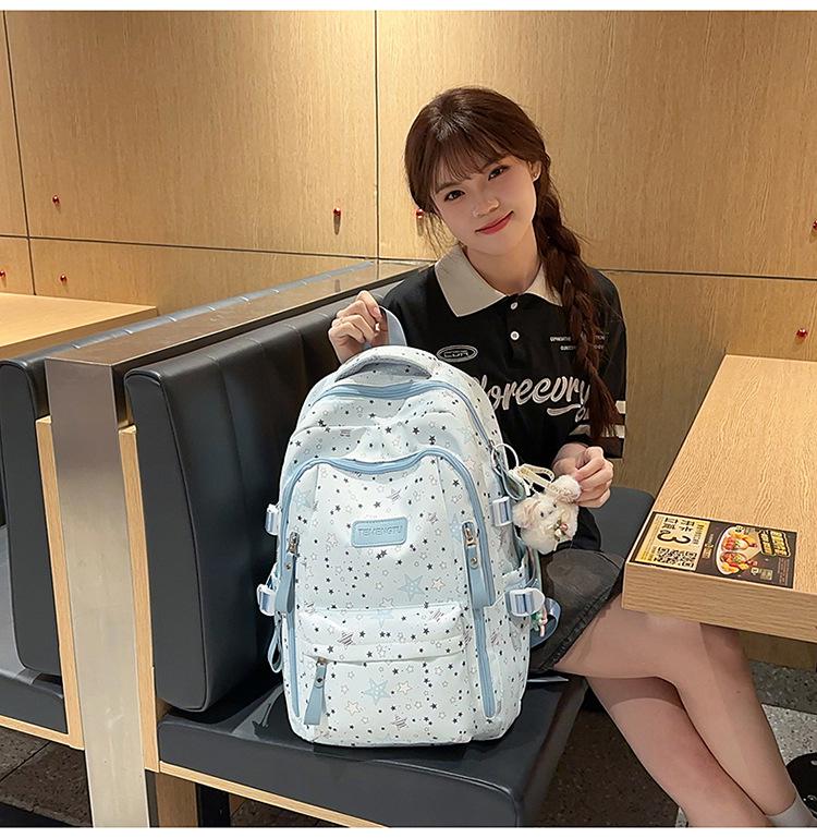 Women's Cute Star Print Korean Style Middle School Backpack - Campus Double Shoulder Bag