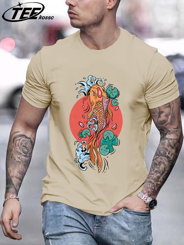 Harajuku Japan Tokyo Koi Printing TShirt Men Oversize Cotton T Shirts Trendy Retro Tops Casual AllMatch Unisex Short Sleeve