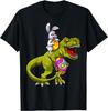Rabbit Riding T Rex Easter Eggs Graphic Tee Casual Short Sleeve Cotton T-Shirt for Boys Girls