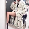Imitation fur lapel jacket large size women's loose plus long coat women's white lace-up fluffy coat