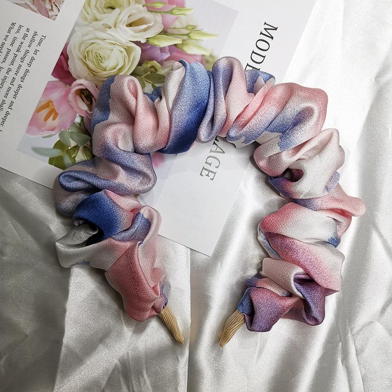 Lystrfac Solid Color Slik Padded Pleated Hairband for Women Fashion Scrunchy Headband Retro Hair Loop Female Hair Accessories