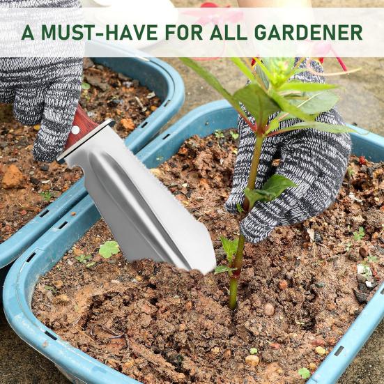 Zahradní lopatka 4 v 1 se zoubkovanou hranou Nerezový řezač s dřevěnou rukojetí Pochva Multifunkční lopatka pro sázení Řezání Kempování