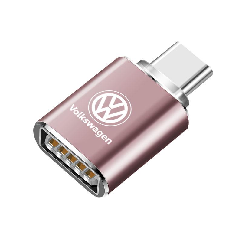 USB To Type-C Adapter LED Light OTG Micro TypeC Female Adapters Connector For Volkswagen VW Golf Amarok T5 Phaeton Teramont ID3