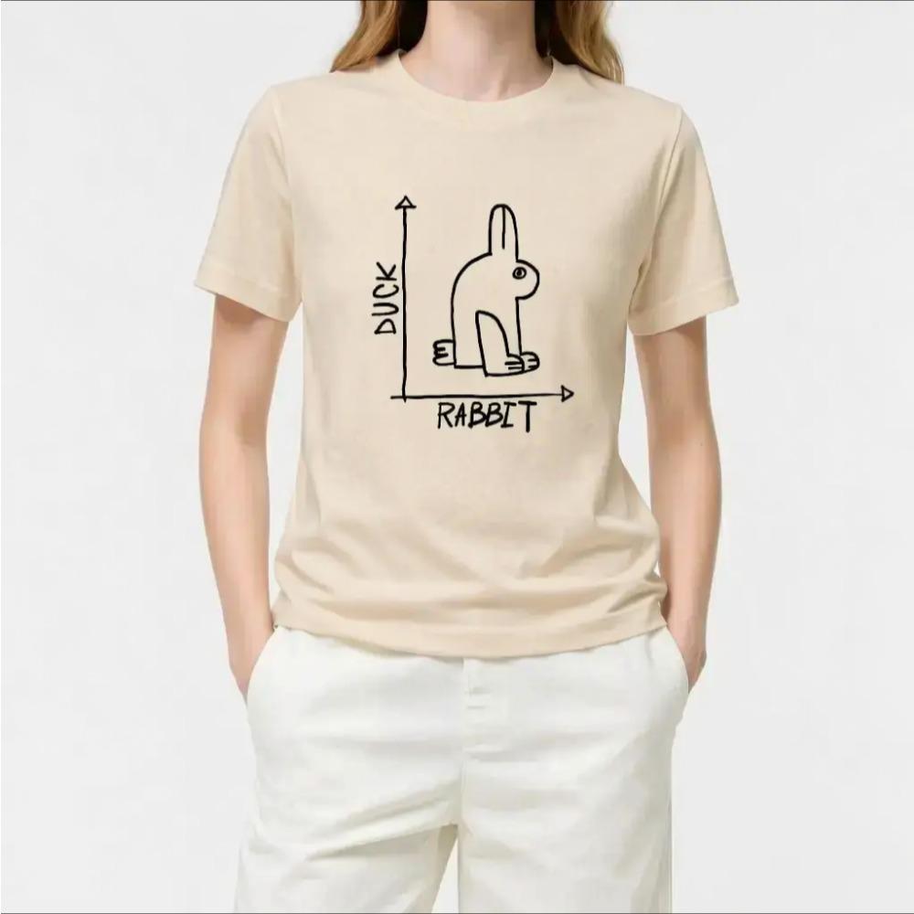 Duck Rabbit Vision T-shirt fun pattern women's short sleeved round neck psychology art