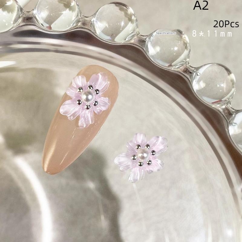 

20 шт. Шармы для ногтей Ледяные Полупрозрачные Жемчужные Пятилепестковые Цветы Украшения для ногтей Аксессуары
