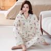 Imitation cotton pajamas women's spring and autumn gentle tulips long sleeves large size medium mother loungewear set