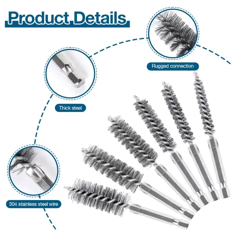 6/8/10/12/14Pcs 8-19Mm Stainless Steel Pipe Cleaning Brush 1/4 Hexagonal Wire Brush For Electric Drill Cleaning Tool
