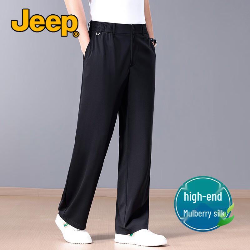 JEEP Men s Summer Mulberry Silk Blend Loose Straight Casual Pants 3XL