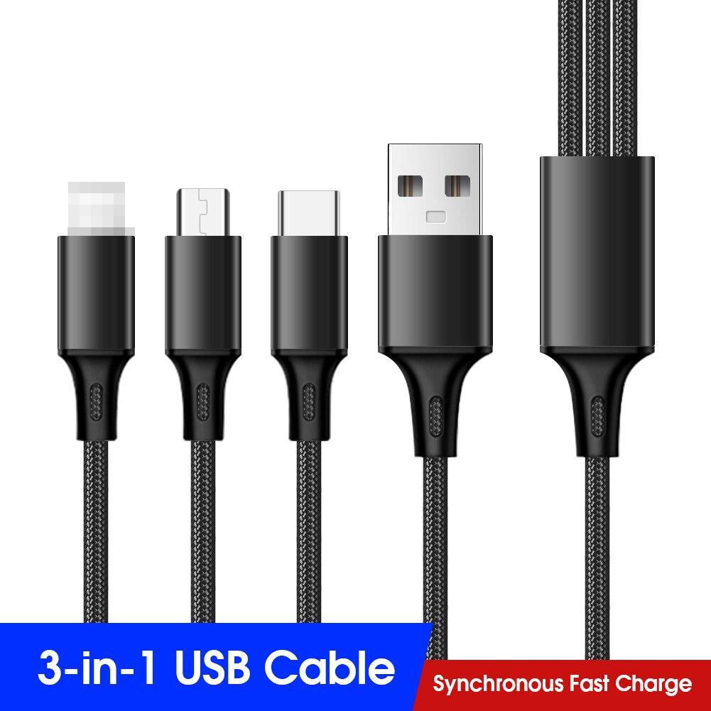 

3 в 1 нейлоновый плетеный USB-кабель типа C для Samsung S20 Xiaomi Mi 9, кабель для iPhone 12 X 11 Pro Max, зарядное устройство, кабель Micro USB