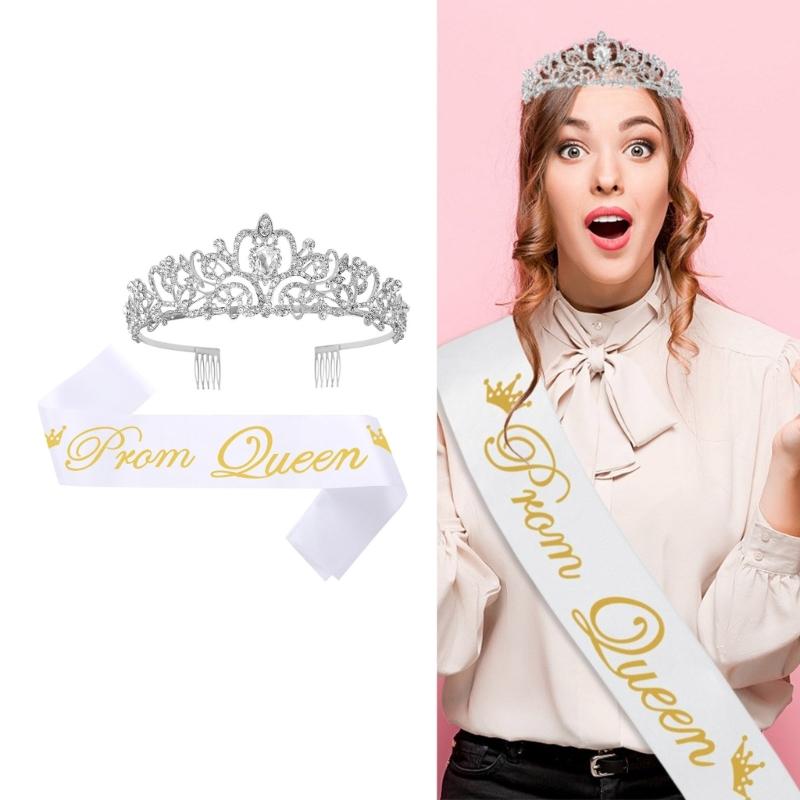 Elegant Adjustable Royal Crowns Headpiece With Detachable Shoulder Ribbon Wedding Prom and Party Accessory For Prom Event