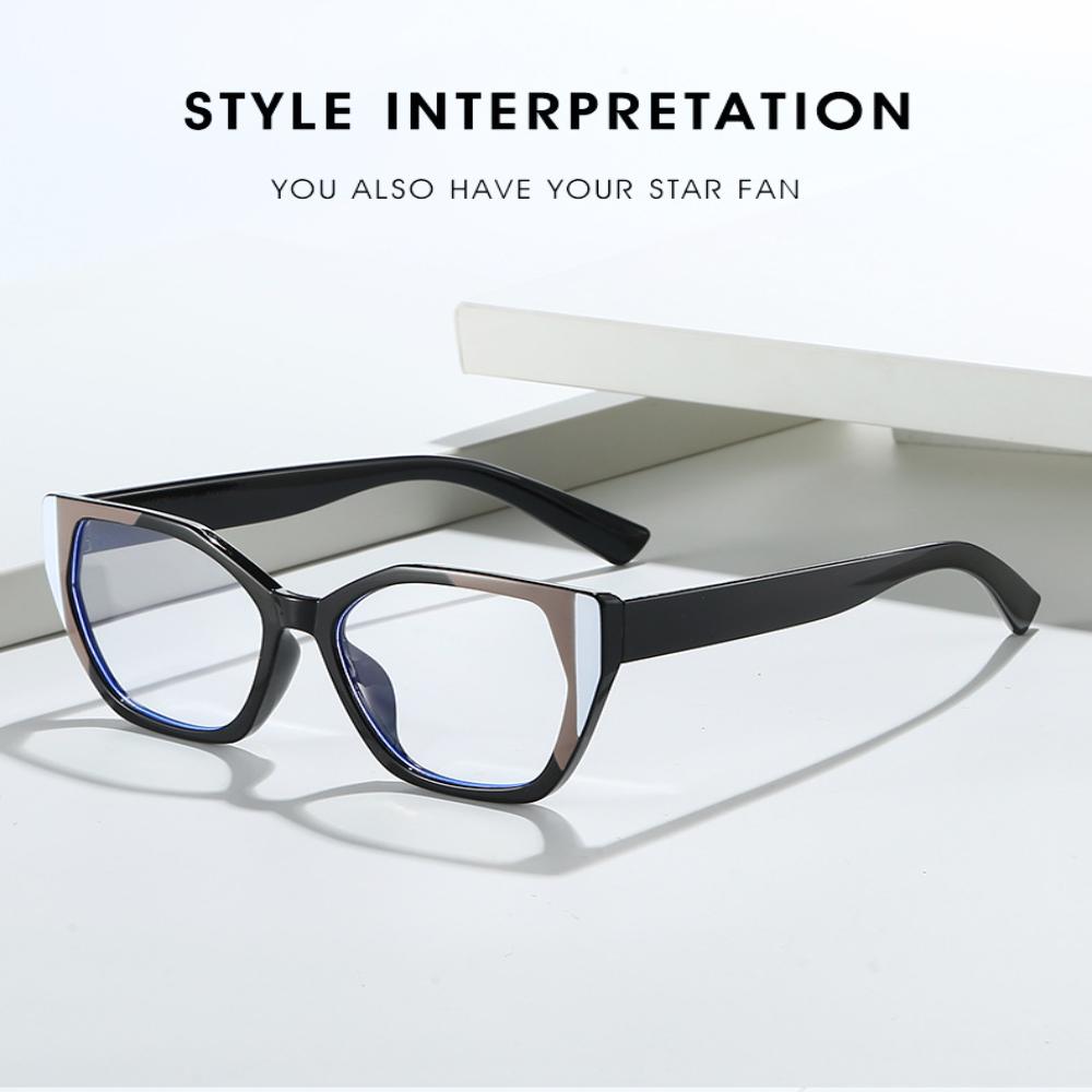 Cat Eye Color Blocking Anti Blue Light Glasses Retro Polygon Large Frame Fashion Glasses Women Plain Spectacles For Daily Outfit
