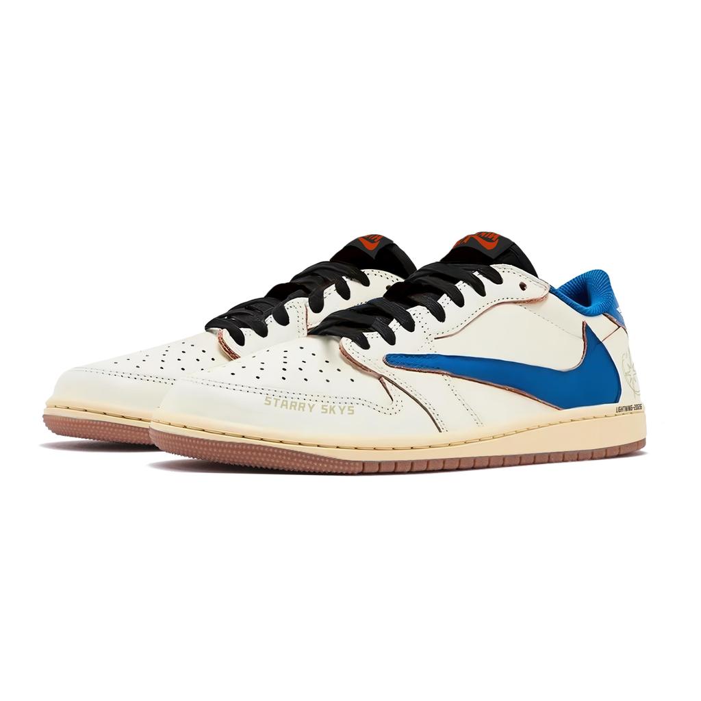 Travis Scott X Jordan Air Jordan 1 Low Top Vintage Basketball Shoes Unisex Blue White DZ4137-700(Team1490-)