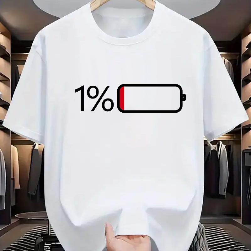 Battery Low Print Tee Shirt For Unisex Casual Short Sleeve Tshirt For Summer Spring Fall Funny Graphic Tops Streetwear As Gifts