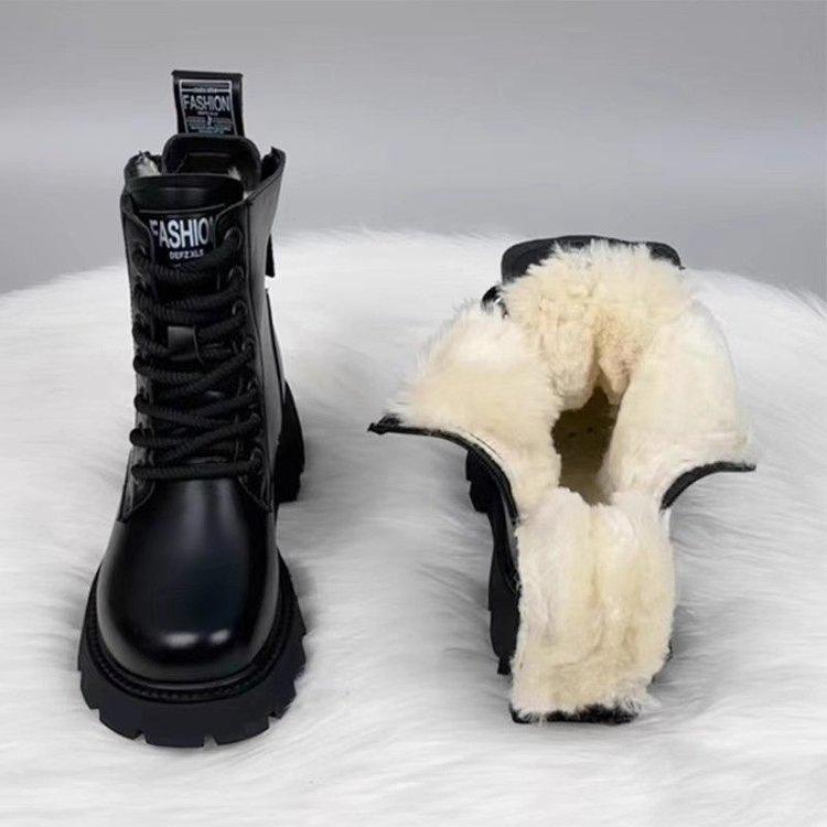 Fleece thickened large cotton boots winter new warm snow boots non-slip thick heel British platform Martin boots