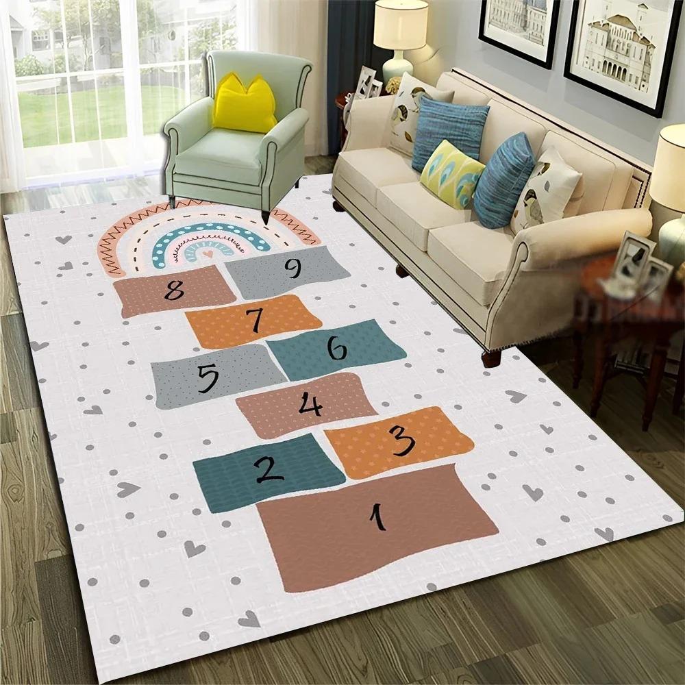Hopscotch Child Digital Games Boy Girls Carpet Rug for Home Living Room Bedroom Sofa Doormat Decor,Non-slip Floor Mat