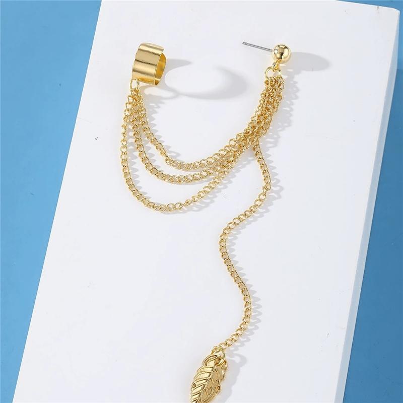 

Креативные минималистичные серьги-подвески с цепочкой в виде листьев и металлическими кисточками, серьги-клипсы для женщин, ювелирные изделия 1SET